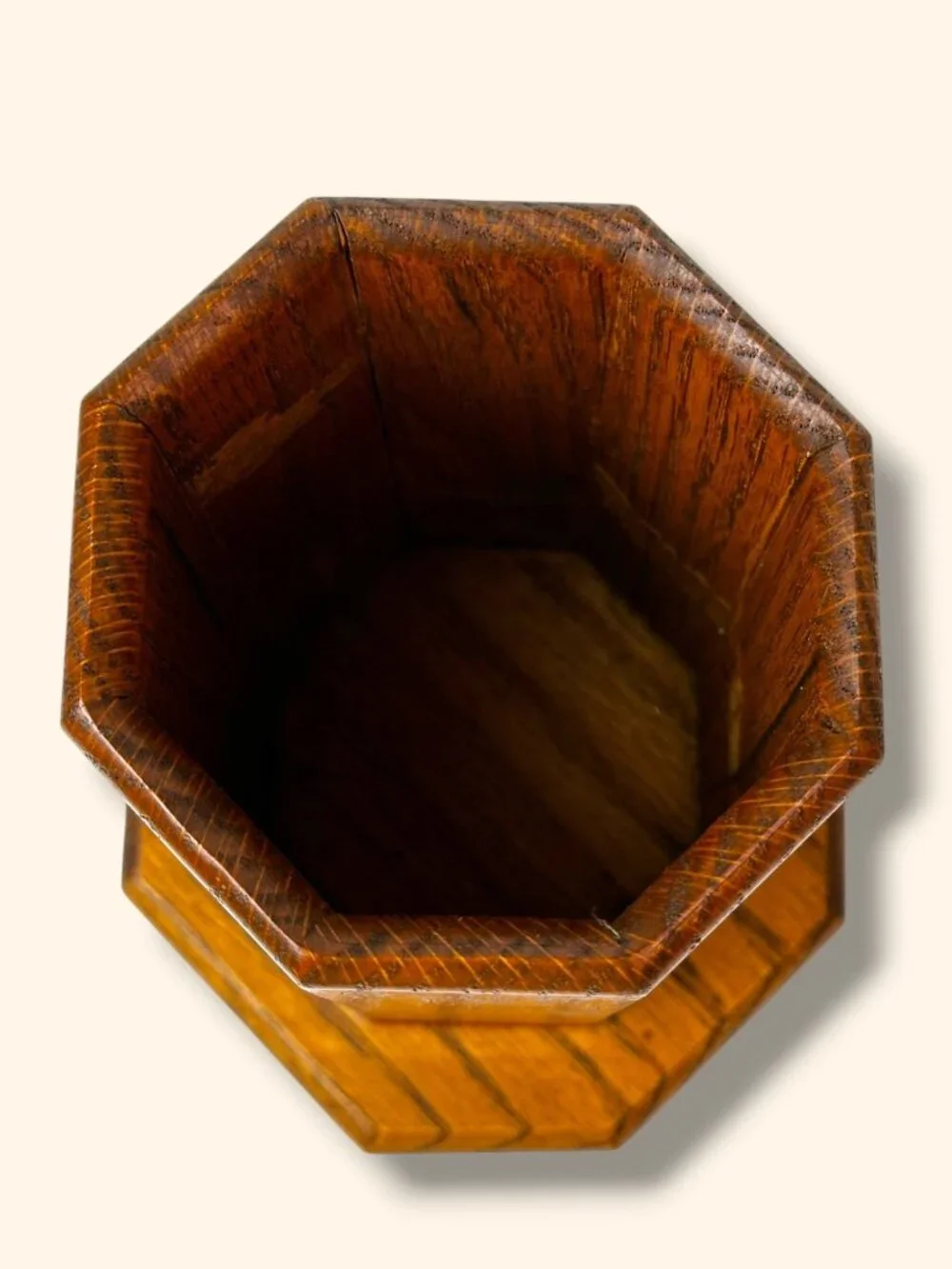 Handcrafted Octagonal Wooden Holder With Rich Grain Finish 6.5